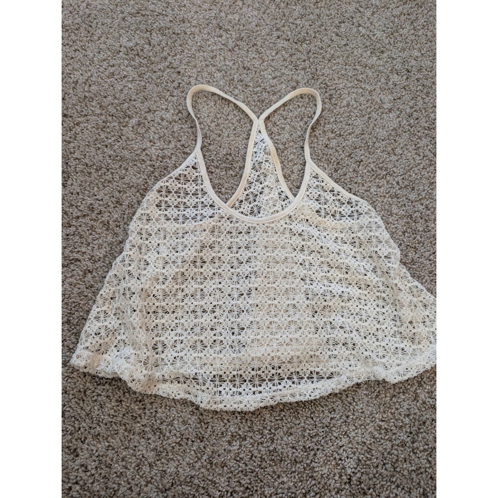 PINK Victoria's Secret White Crochet Lace Racerback Crop Tank Top XS/S